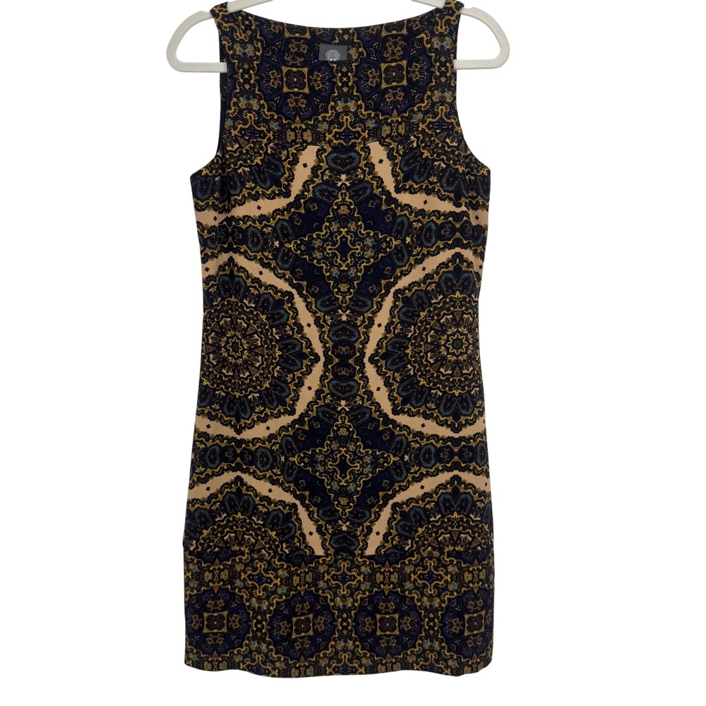 Vince Camuto Medallion Print Sleeveless Shift Dress Navy Gold VC3U9 Size8